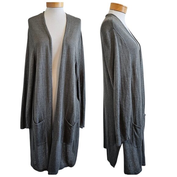 J Jill Linen Blend Olive Green Knit Lightweight Longline Duster Cardigan 3X - Picture 1 of 12